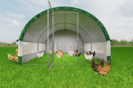Large Chicken Coop Metal Chicken Run Dome Shape Walk-in Fence Chicken Coop, suitable for outdoor and yard farm use, covered by PE cloth