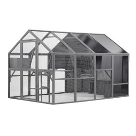 Luxury Cat Cage Outdoor Wooden Catio Enclosure Patio Large Cat Run House for Multiple Pets Walk in Kitten Kennel with Bouncy Bridge, Platforms (Color: as Pic)